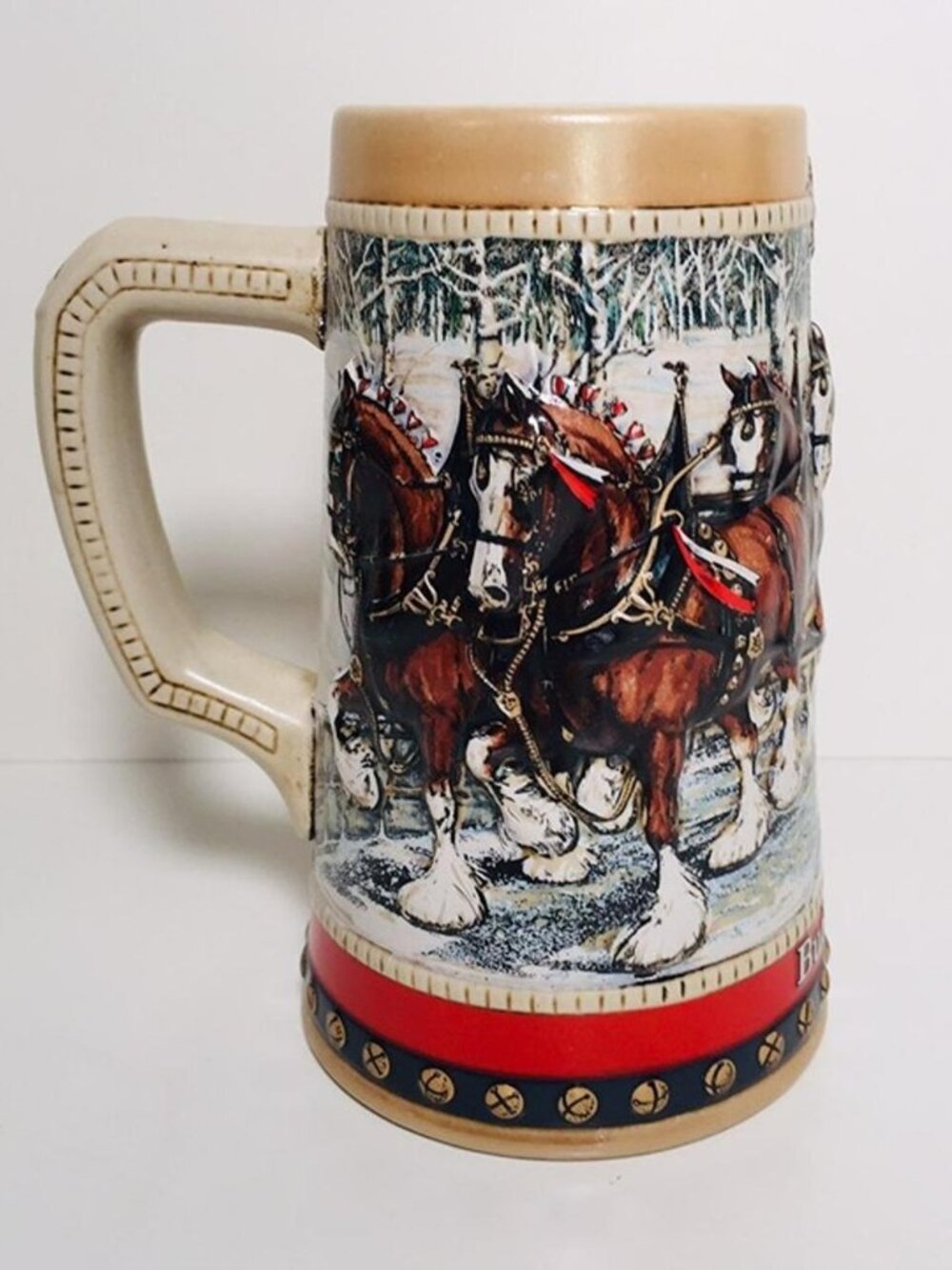 Vintage 1988 Budweiser Holiday Beer Stein CS88 Clydesdales Ceramarte Brazil Mug